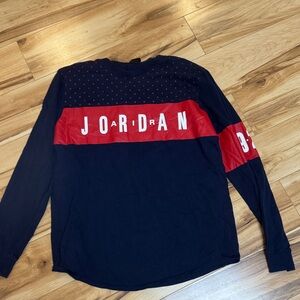 Jordan Navy Long Sleeve Tee with Red Chest Stripe